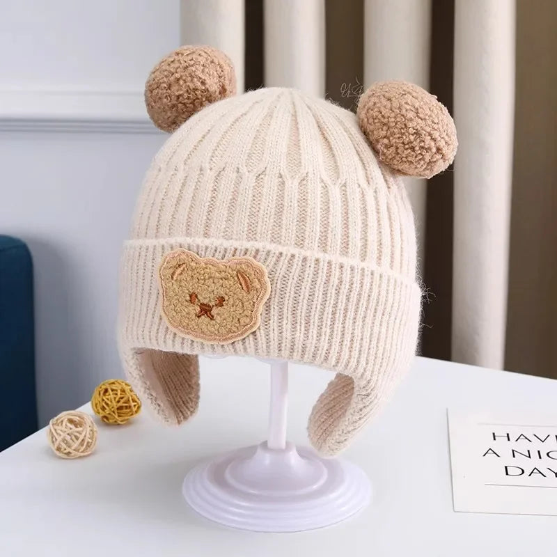 Baby wool hat cute bear ear