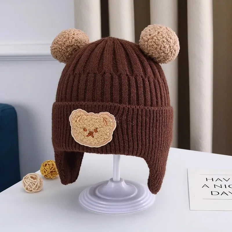 Baby wool hat cute bear ear