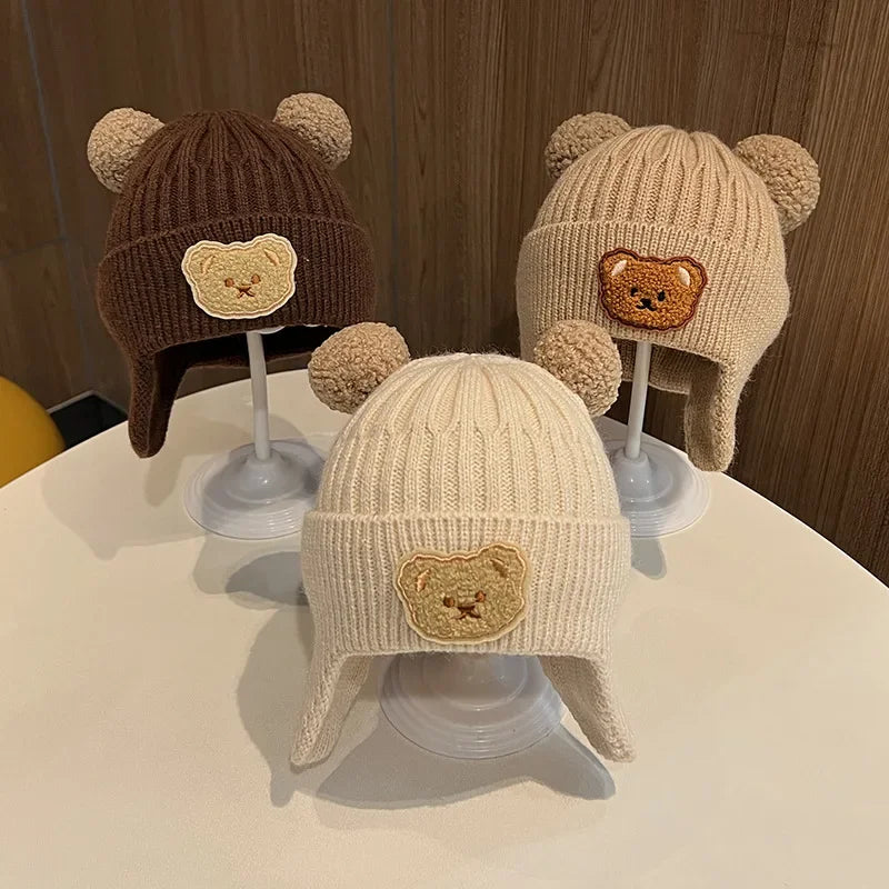 Baby wool hat cute bear ear