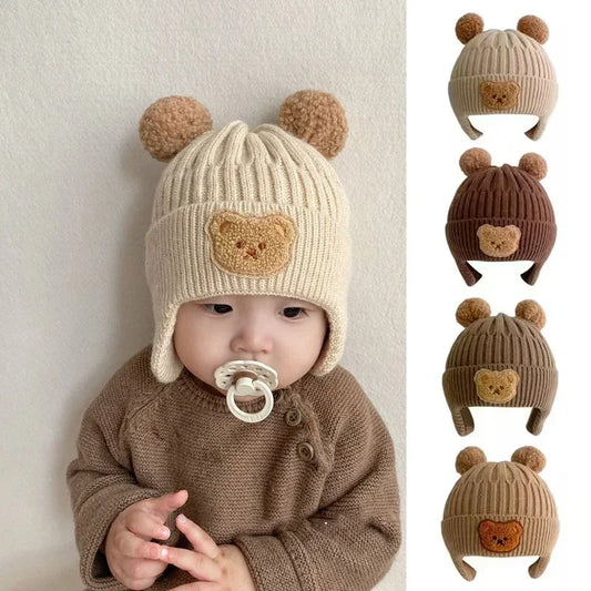 Baby wool hat cute bear ear