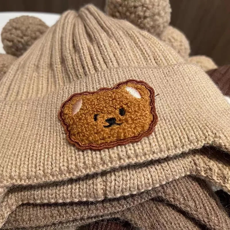 Baby wool hat cute bear ear