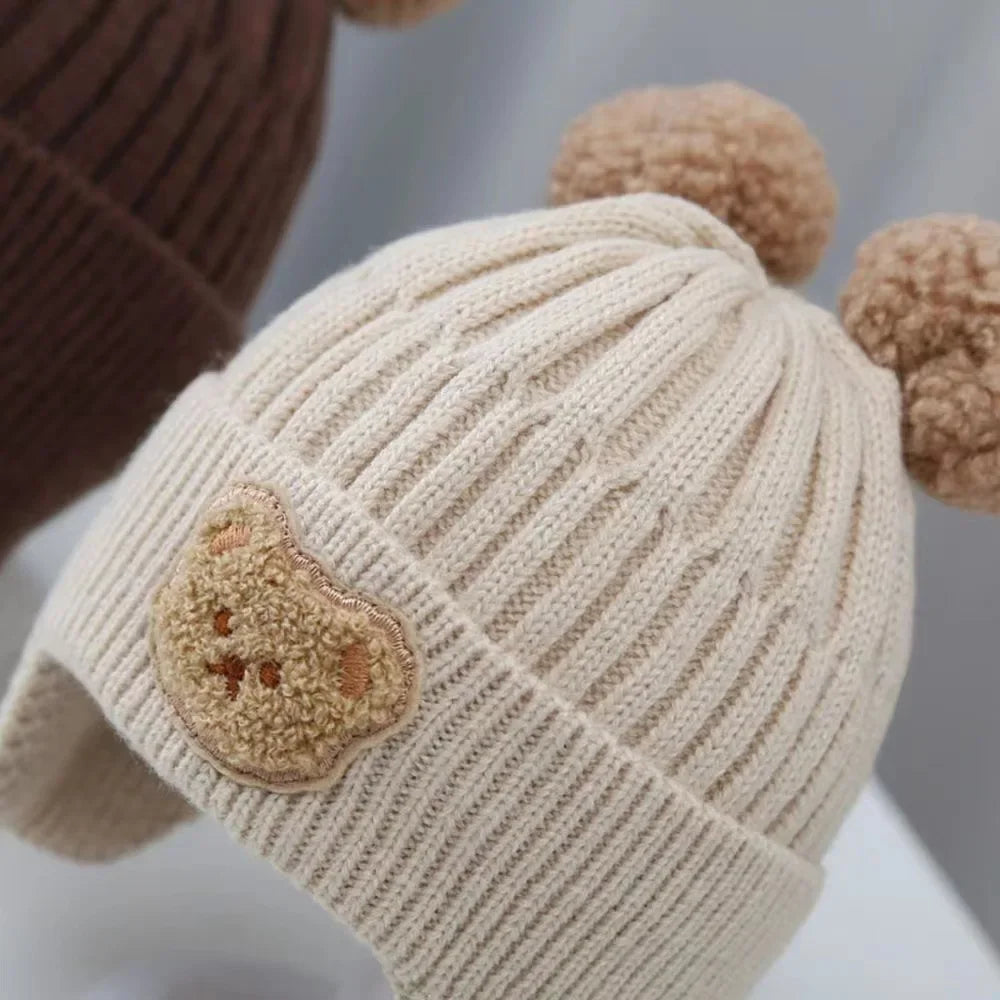 Baby wool hat cute bear ear