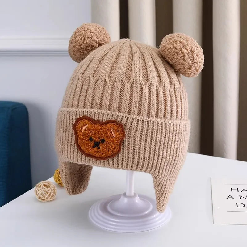 Baby wool hat cute bear ear